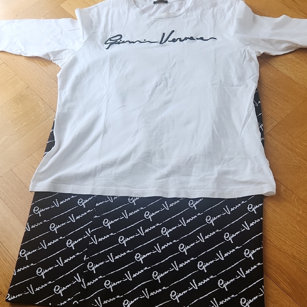 Gianni Versace White and Black Logo T-Shirt. With Coordinating Skirt.
